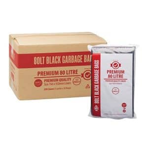 80 Litre - Premium Black Garbage Bags - Flat Packed LDPE 250/CTN