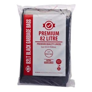large 82 Litre - Premium Black Extra Heavy Duty Garbage Bags - LDPE 200/CTN
