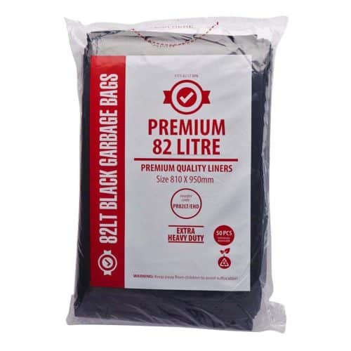 large 82 Litre - Premium Black Extra Heavy Duty Garbage Bags - LDPE 200/CTN